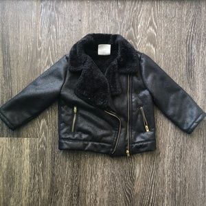 Black Faux Fur Moto Jacket size 18m